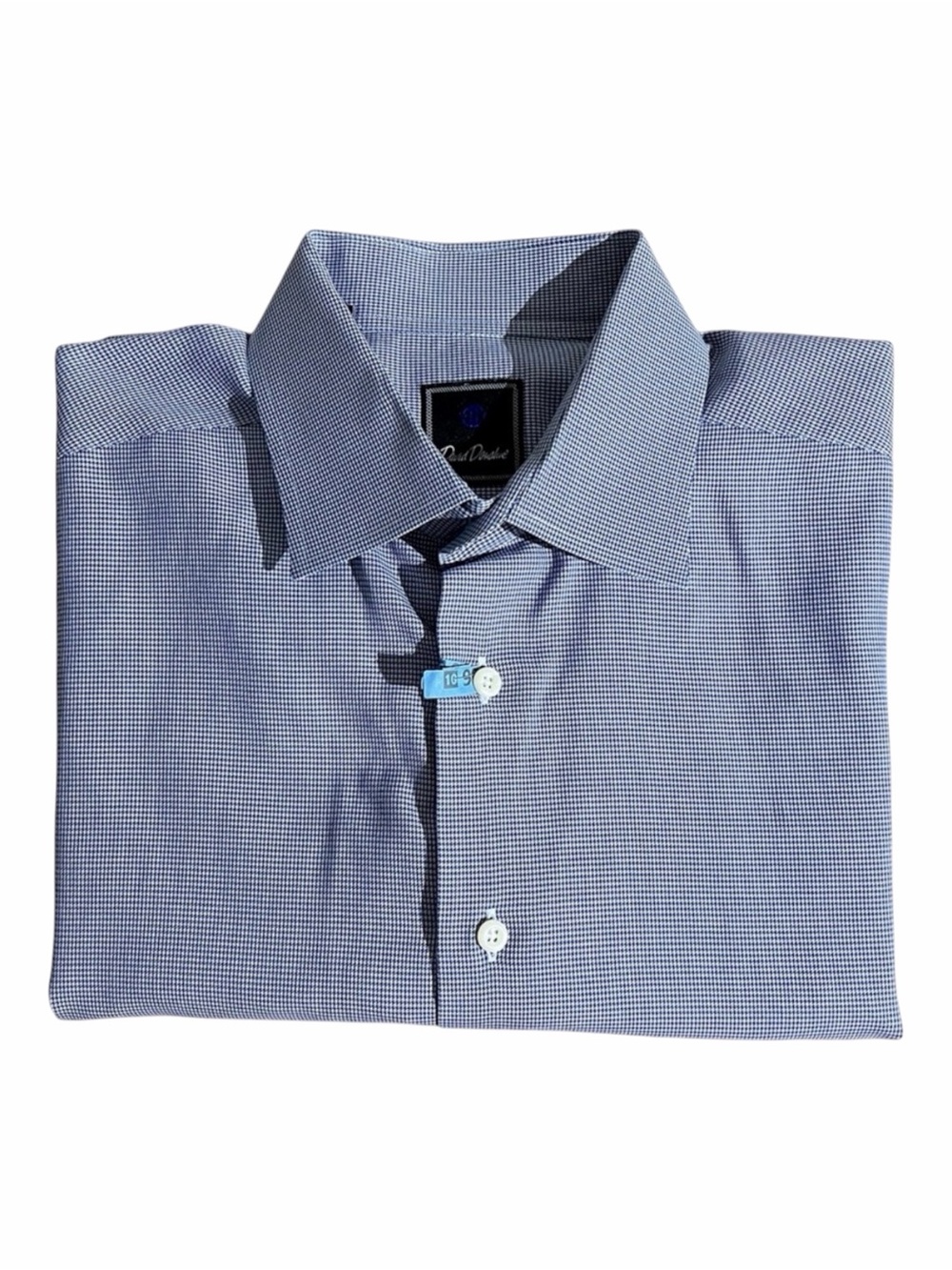 David Donahue Cotton Men’s Dress Shirt – Blue Micro Houndstooth – 17 / 34-35